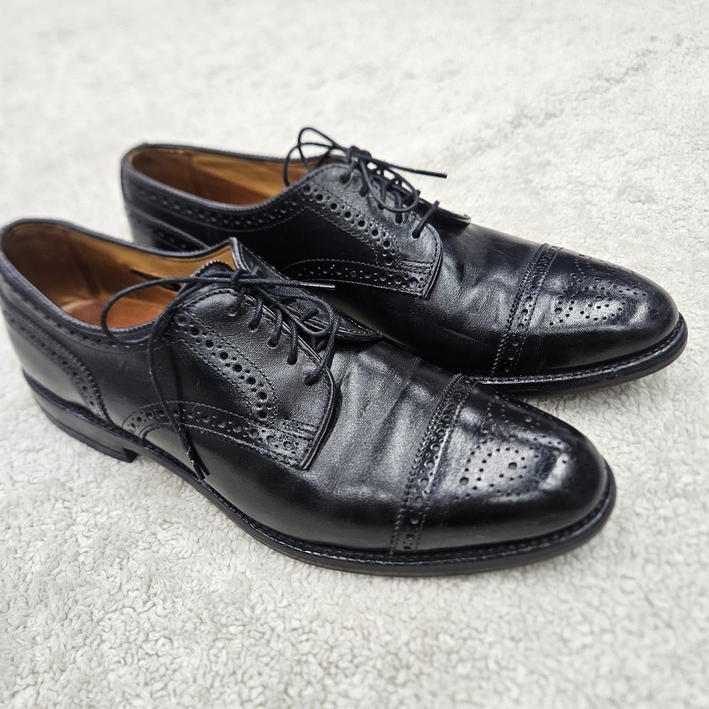 Allen Edmonds Sanford 9.5 B Black Leather Cap Toe Brogue Derby Oxford Made USA